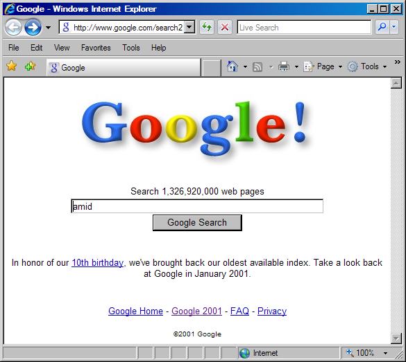 Google 2001 Main Page